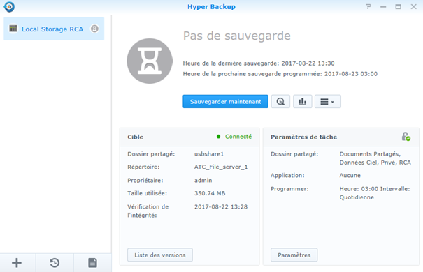 Fenêtre Hyper Backup